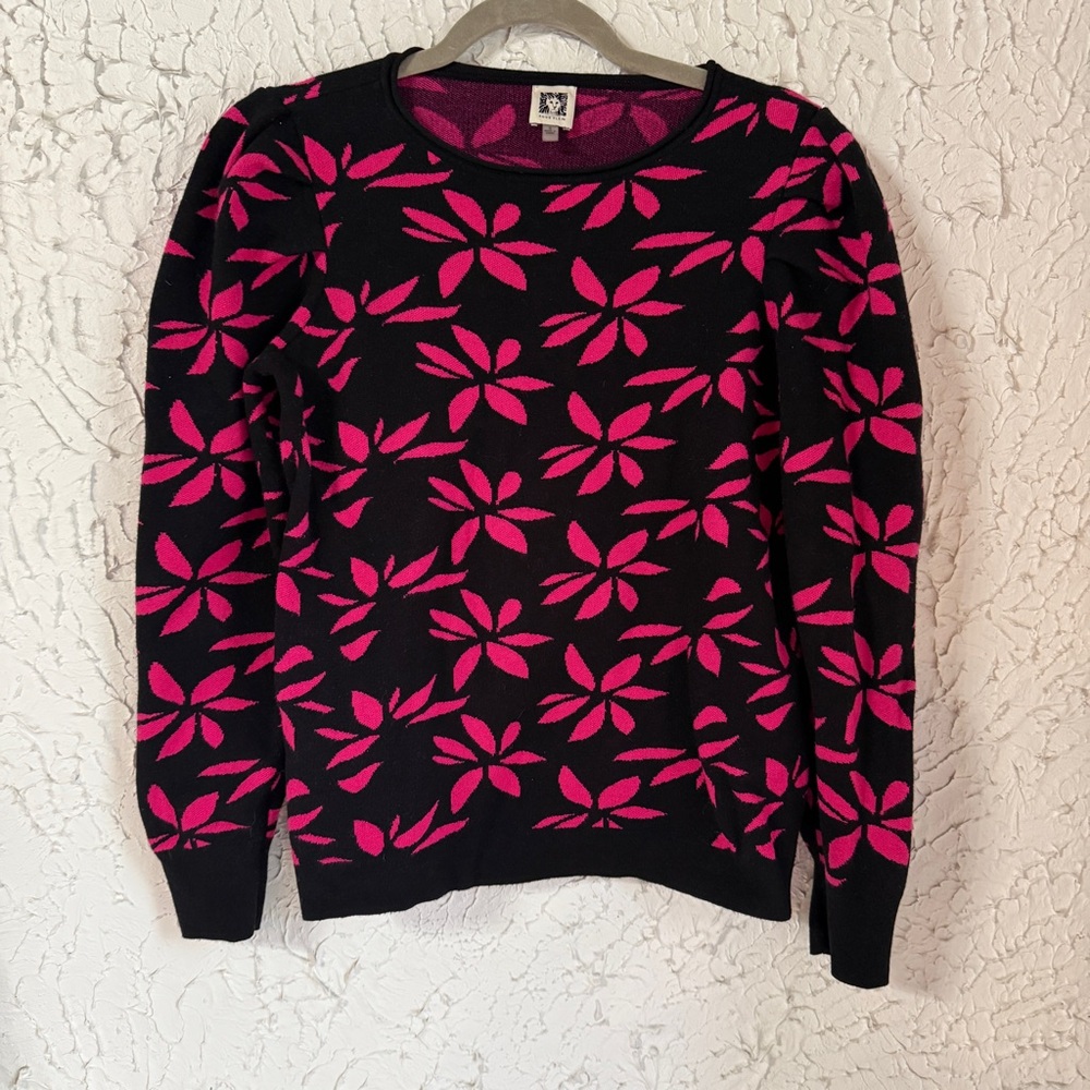 Anne Klein Black and Pink Floral Sweater